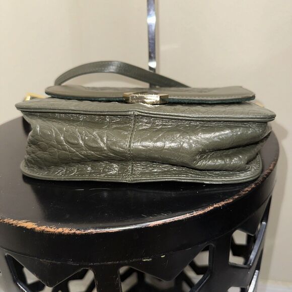 Zamponi DIAMONTE Italian Croc Embossed Premium Leather Bag Handcrafted Olive - Picture 6 of 8